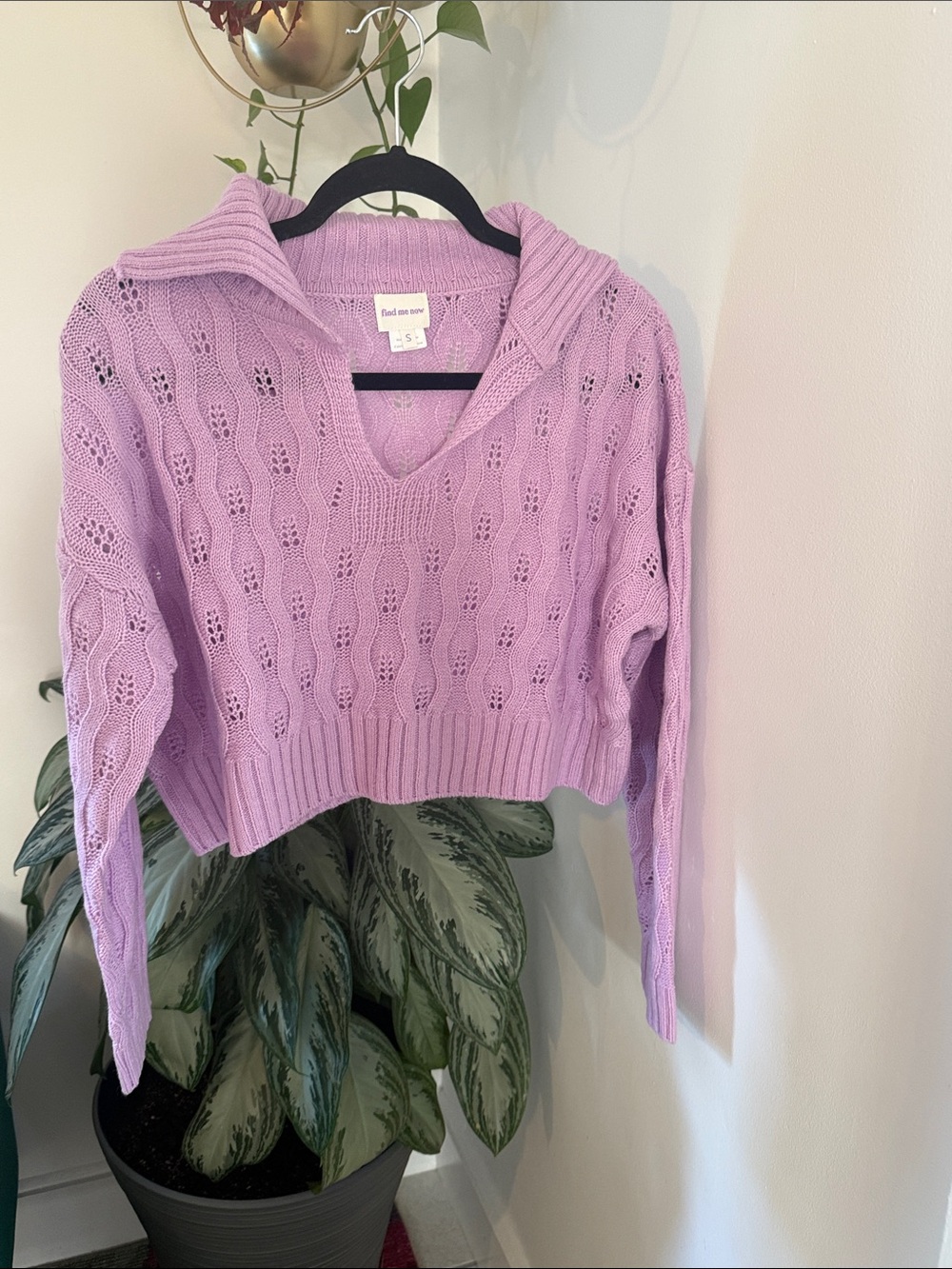 Find Me Now Lavender V‑Neck Cable Knit Sweater